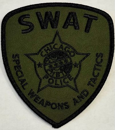 CHICAGO POLICE DEPARTMENT SWAT SHOULDER PATCH - BLACK on OD GREEN TWILL.